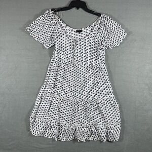 MOD LUSIVE Women's Size S White Blue Geometric Print Tiered Midi Dress Rayon